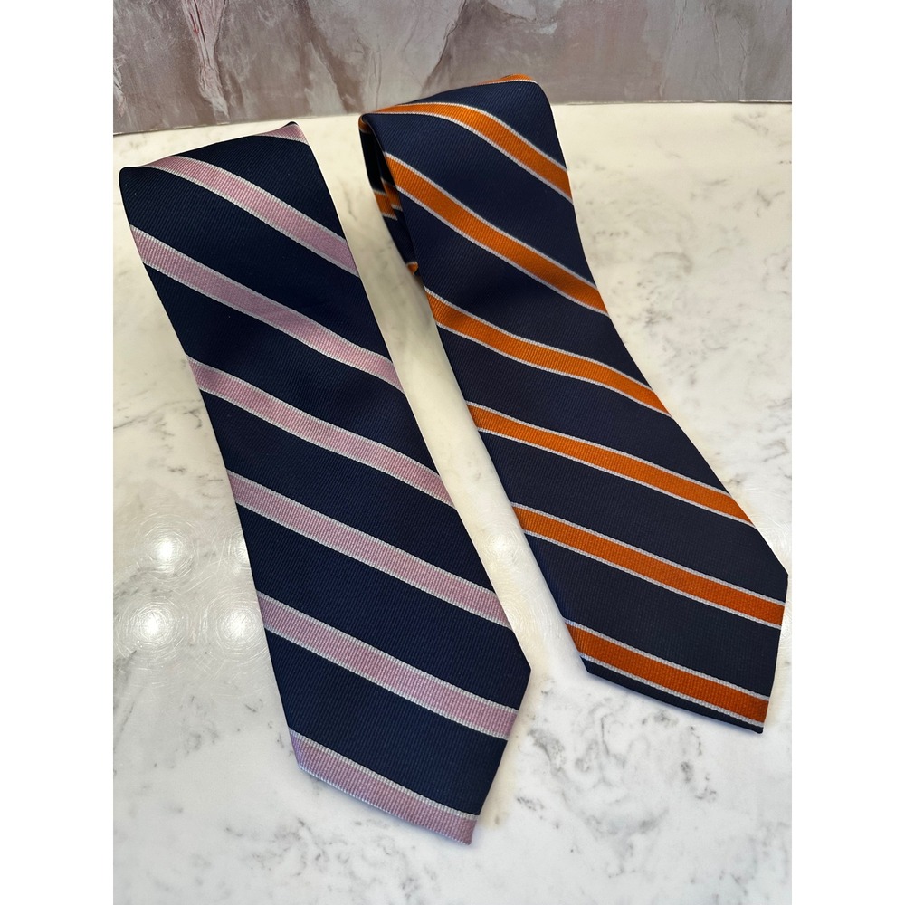 Tommy Hilfiger Mens Silk Necktie Lot 2 100% Silk Ties Collegiate Preppy Striped